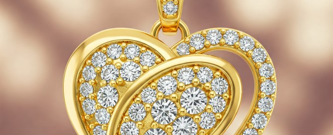 A romantic gold pendant with diamonds for Valentine’s Day