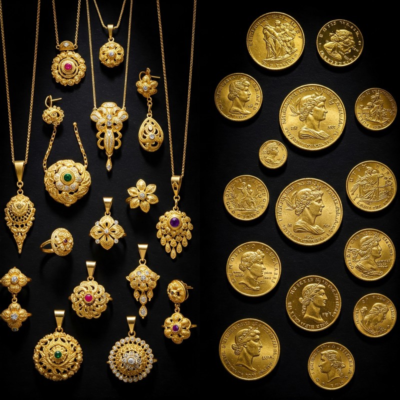 Gold jewellery vs. gold coins: A comparison of investment choices.