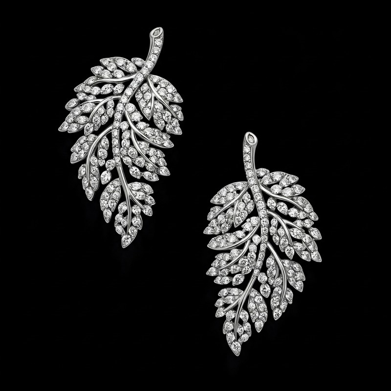 Diamond earrings designed in the shape of delicate leaves
