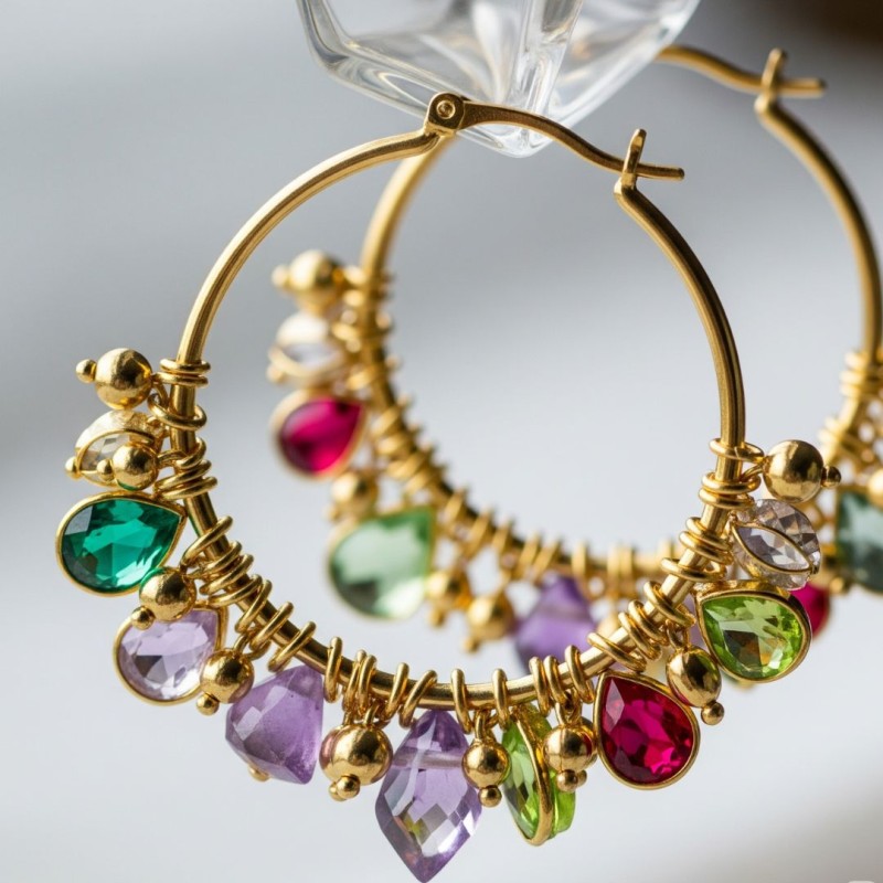 Gold hoops with colorful gemstone charms for a custom look