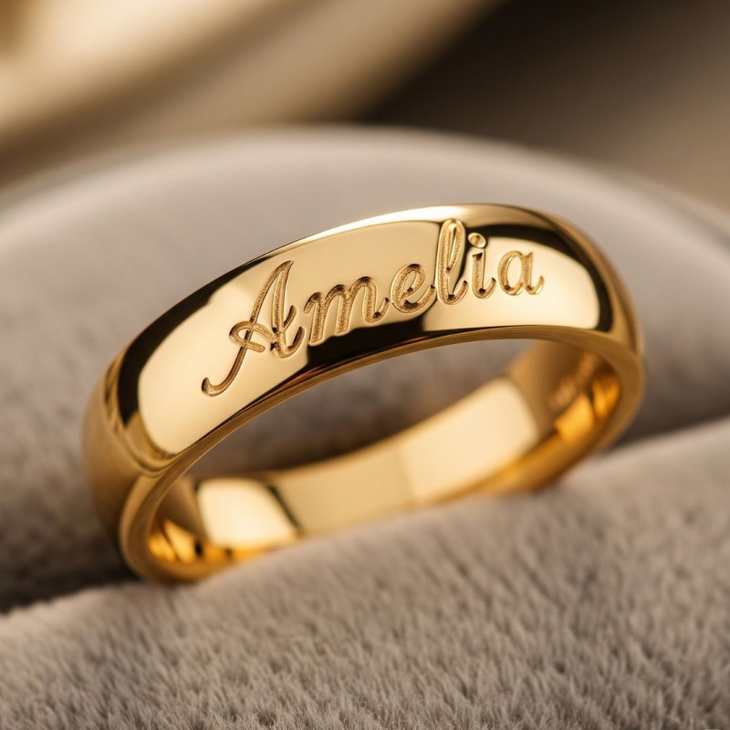 Personalized gold ring engraved with a special name