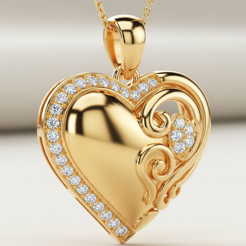 Romantic gift idea – gold heart pendant with diamond accents